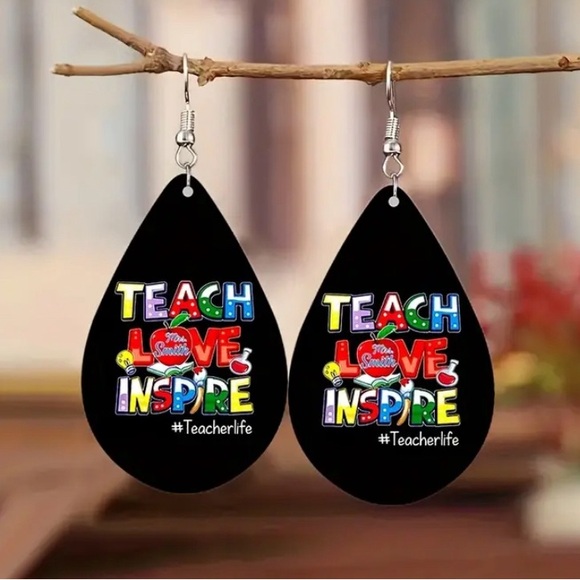 Teach Love Inspire ladies water drop shaped dangle earrings - Picture 1 of 1